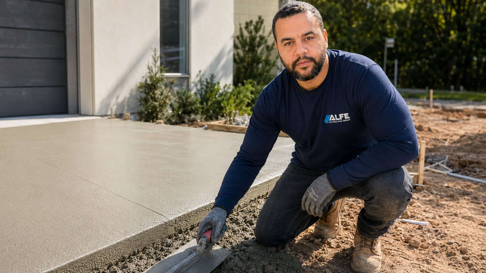 ALFE contractor on a finished concrete driveway in front of a Central Florida home