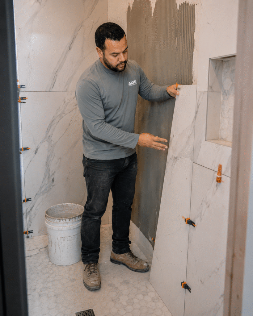 Custom bathroom remodeling project by Alfe Construction at a residential home in Orlando, Central Florida