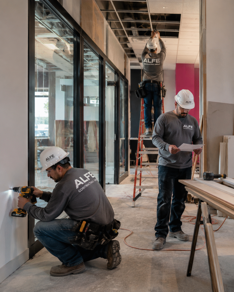 Alfe Construction team completing a custom office and retail renovation project in Orlando, Central Florida